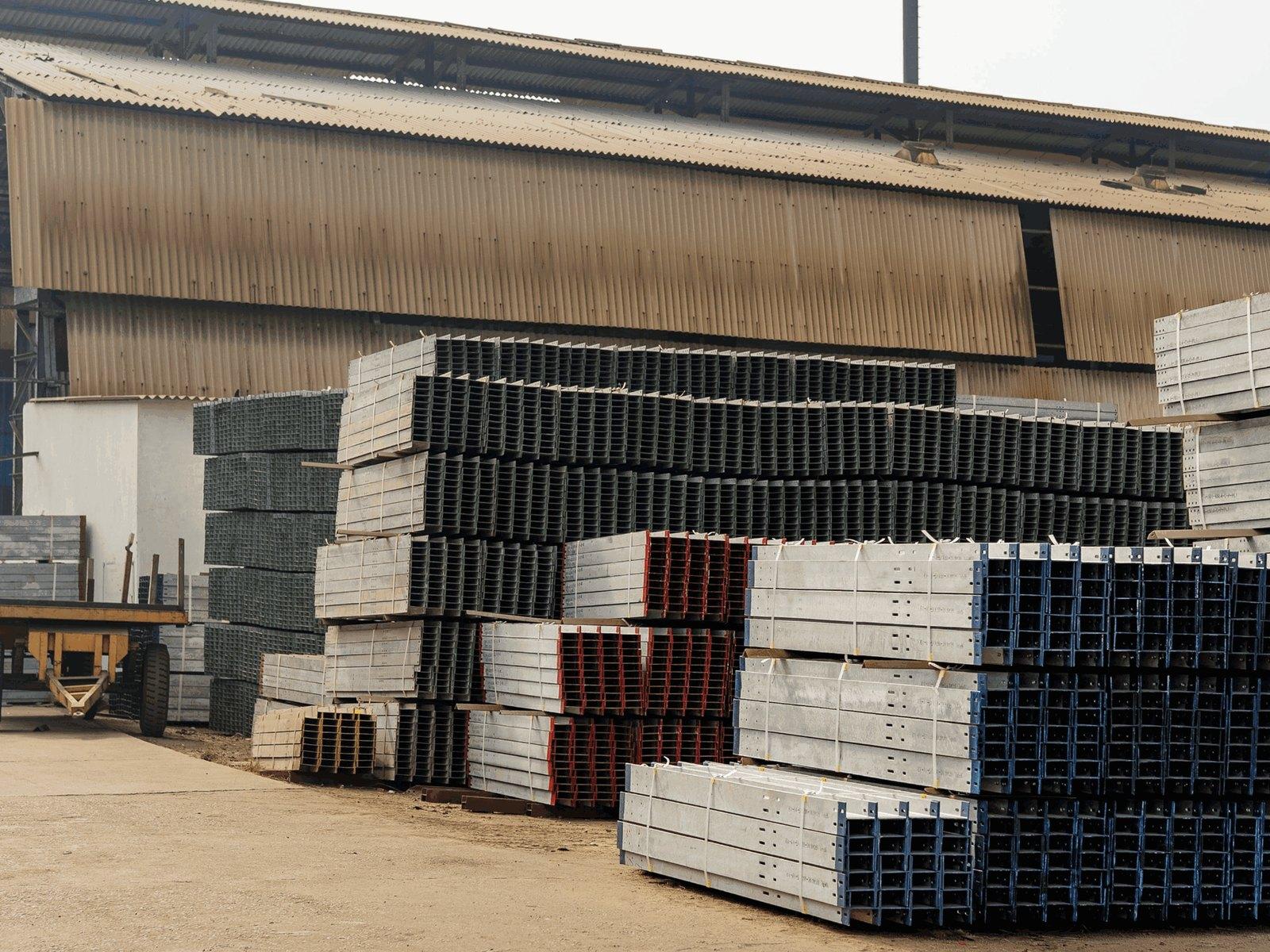 Steel stock stacked in the yard at Bhiwandi